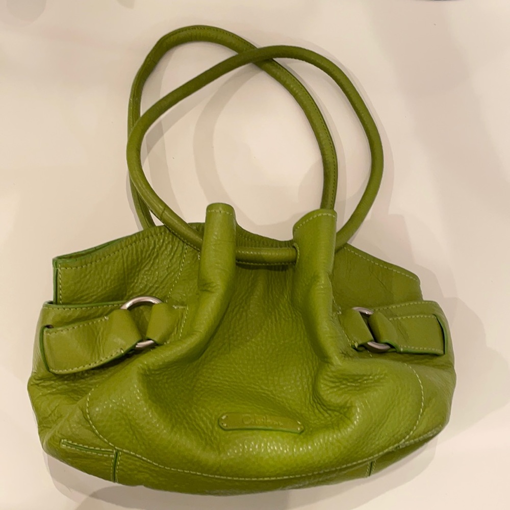 Like new, lime green leather Cole Haan tote bag